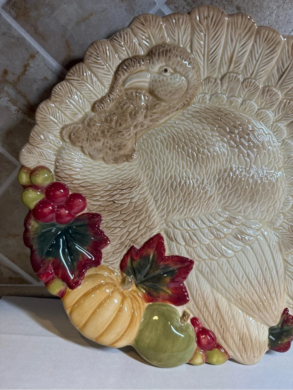 Thanksgiving Harvest Turkey w/ Autumn Leaves & Fall Fruits 12